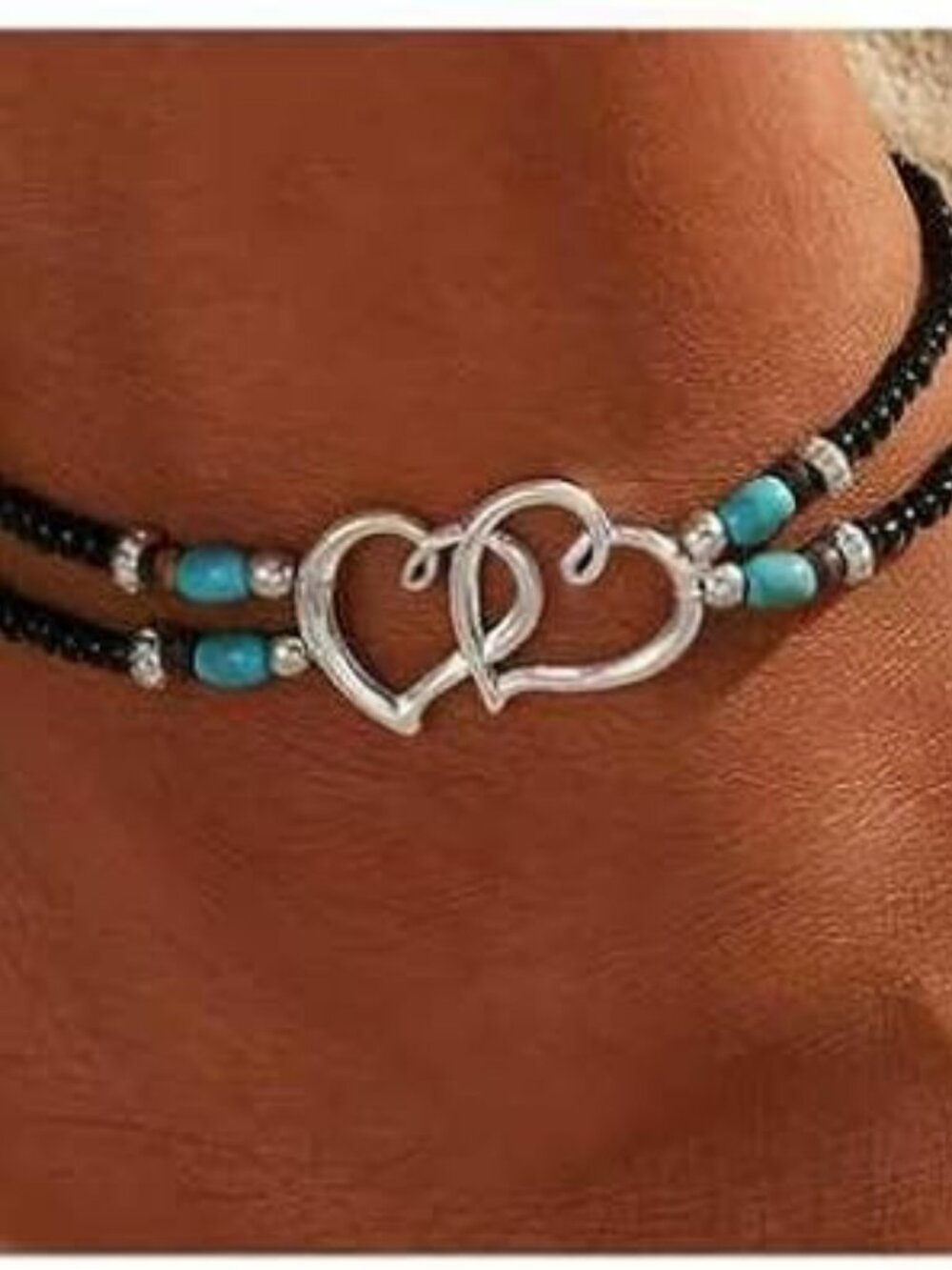 NEW‎ Beaded Ankle Bracelet Double Layered Elastic Anklet Boho Beach Vacation